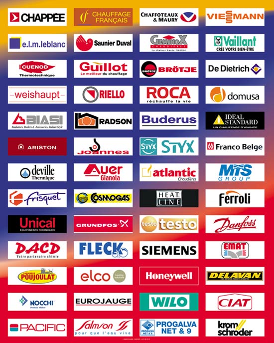 Partenaires PPC, Chappée, ELM Leblanc, Lamborghini, Vaillant, Domusa, Buderus, Chaffoteaux et Maury, Roca, Saunier Duval, Joannes, Radson, Biasi....