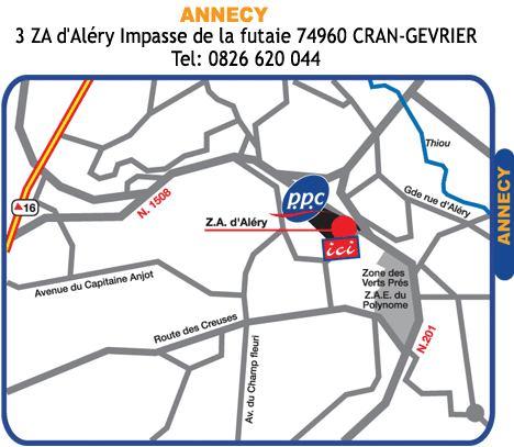 Plan accès PPC ANNECY. Pièces détachées chauffage toutes énergies. Chaudières...